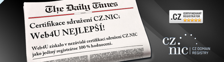 Společnost Web4U s.r.o. se stala nejlepším registrátorem pro domény .CZ