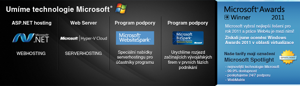 Umíme technologie Microsoft® - Hosting ASP.NET, Serverhosting Microsoft® Hyper-V Cloud, WebsiteSpark, BizSpark
