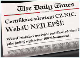 Společnost Web4U s.r.o. se stala nejlepším registrátorem pro domény .cz - Aktuality