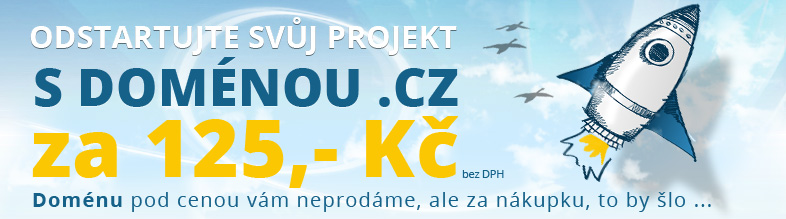 Odstartujte svůj projekt s doménou .cz za 125 Kč bez DPH! Doménu pod cenou vám neprodáme, ale za nákupku, to by šlo...