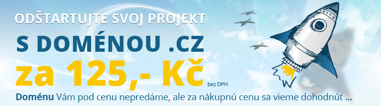 Odstartujte svůj projekt s doménou .cz za 125 Kč bez DPH! Doménu pod cenou vám neprodáme, ale za nákupku, to by šlo...